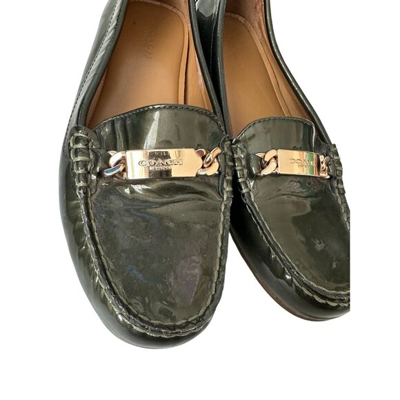 COACH Olive Patent Leather Green Gray Loafers Size 6.5 - Picture 3 of 7